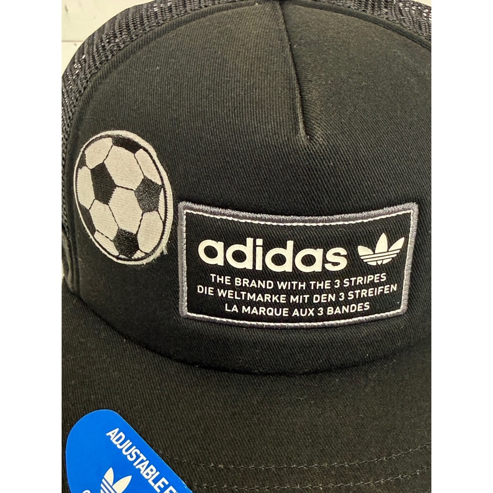 Adidas Trucker Hat Mens OSFM Black Cotton Soccer Patch Snapback Mesh Cap - Picture 3 of 11